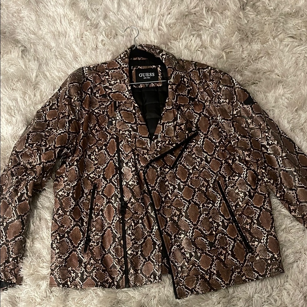 GUESS Mens Snake Print Jacket - Brown